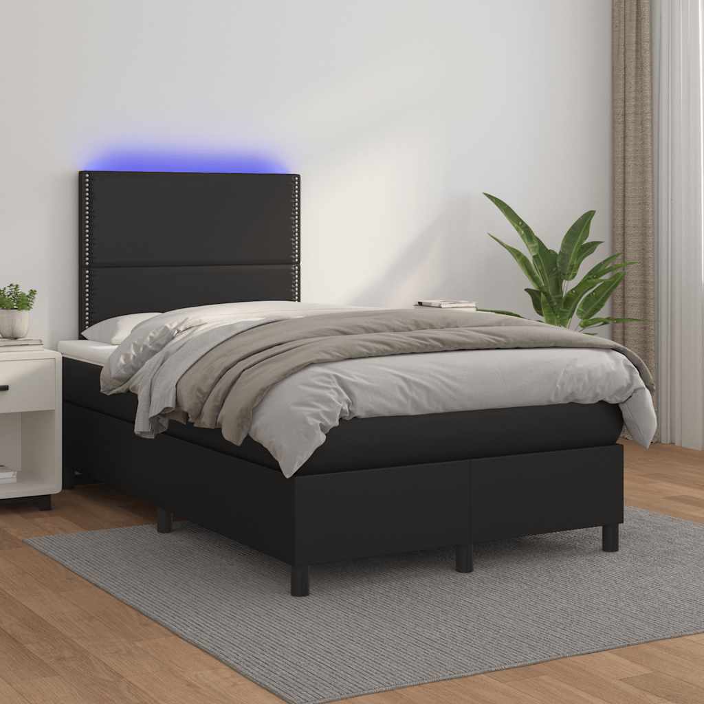 vidaXL Łóżko kontynentalne z materacem i LED, czarne, 120x190 cm