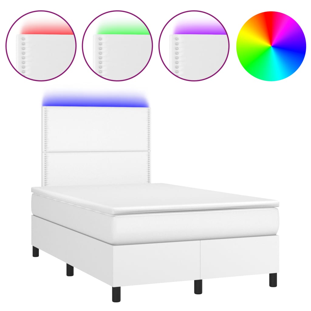 vidaXL Łóżko kontynentalne z materacem i LED, białe, 120x190 cm