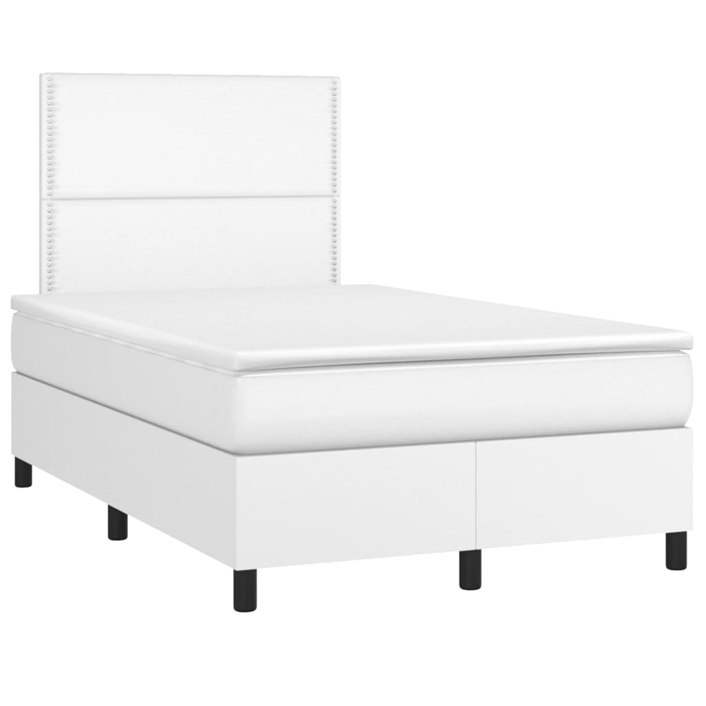 vidaXL Łóżko kontynentalne z materacem i LED, białe, 120x190 cm