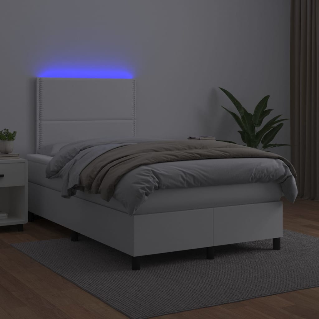 vidaXL Łóżko kontynentalne z materacem i LED, białe, 120x190 cm