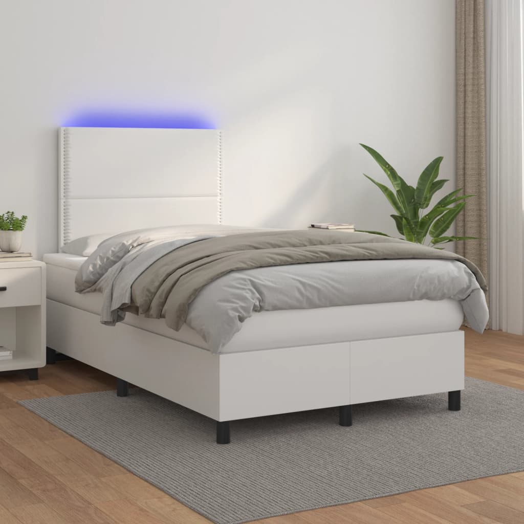 vidaXL Łóżko kontynentalne z materacem i LED, białe, 120x190 cm