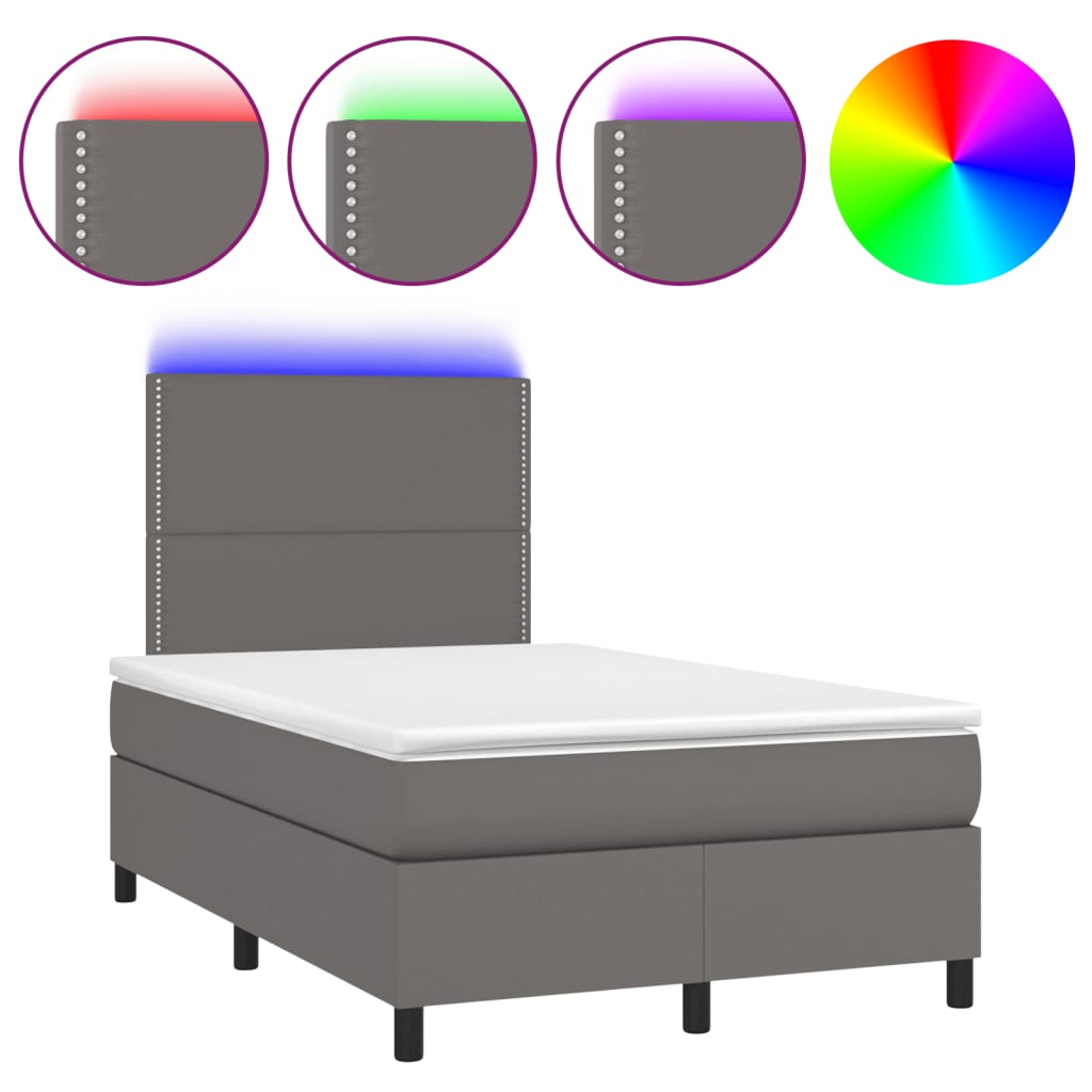 vidaXL Łóżko kontynentalne z materacem i LED, szare, 120x190 cm