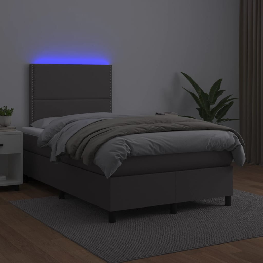 vidaXL Łóżko kontynentalne z materacem i LED, szare, 120x190 cm