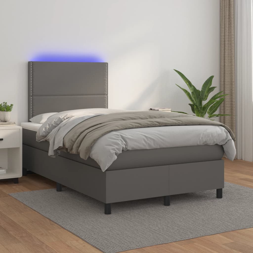 vidaXL Łóżko kontynentalne z materacem i LED, szare, 120x190 cm