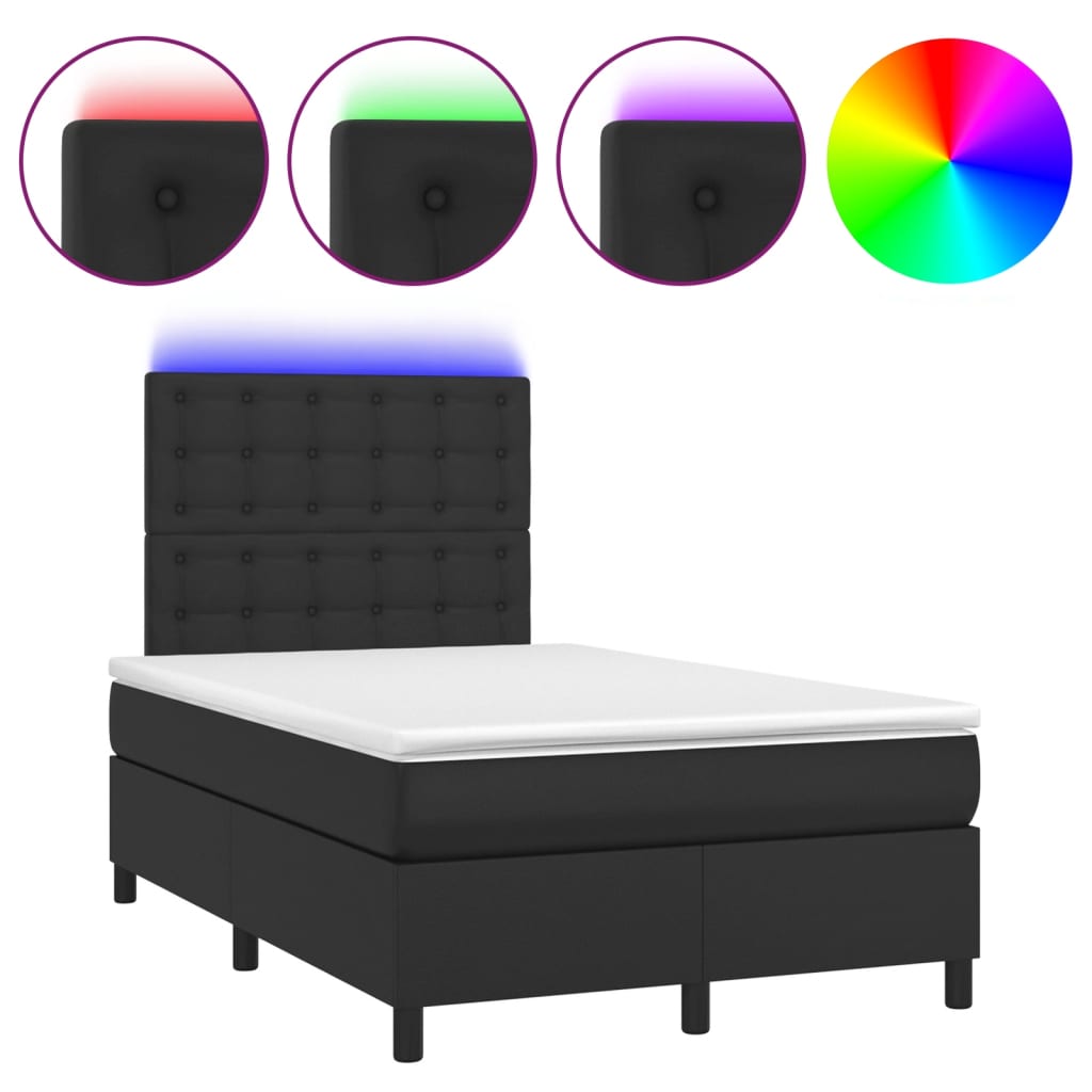 vidaXL Łóżko kontynentalne z materacem i LED, czarne, 120x190 cm