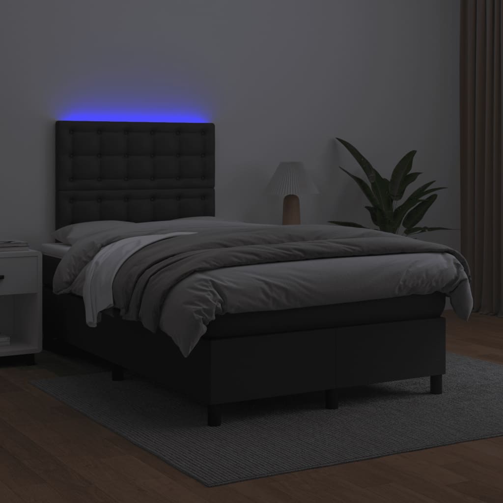 vidaXL Łóżko kontynentalne z materacem i LED, czarne, 120x190 cm