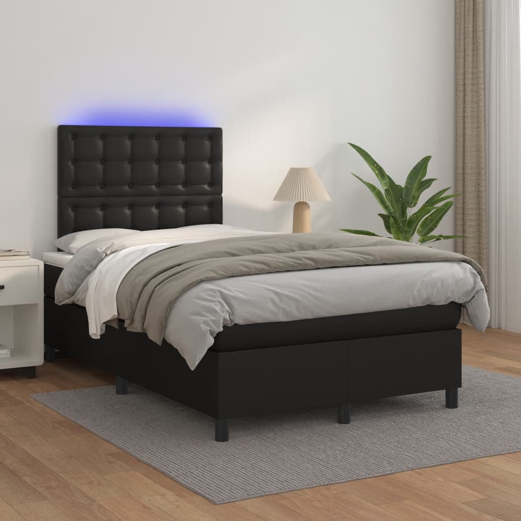 vidaXL Łóżko kontynentalne z materacem i LED, czarne, 120x190 cm