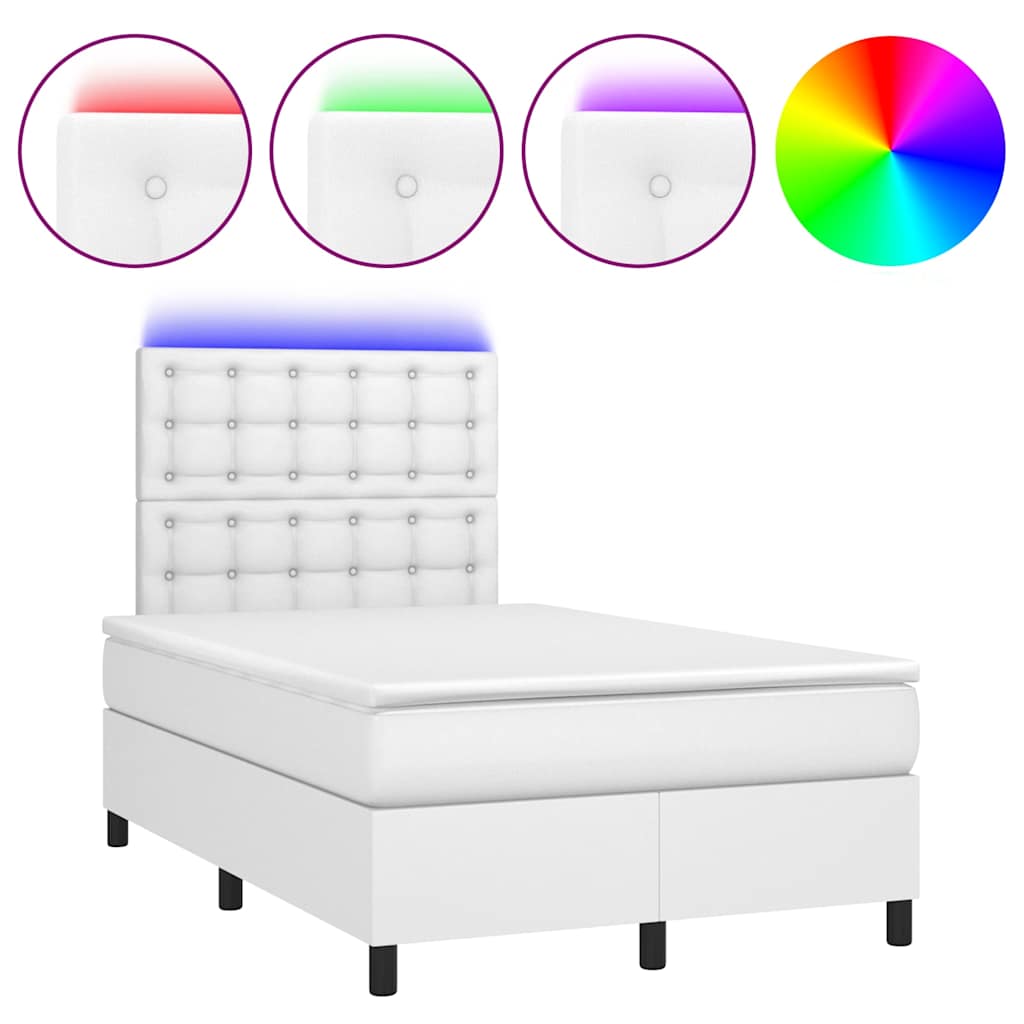vidaXL Łóżko kontynentalne z materacem i LED, białe, 120x190 cm