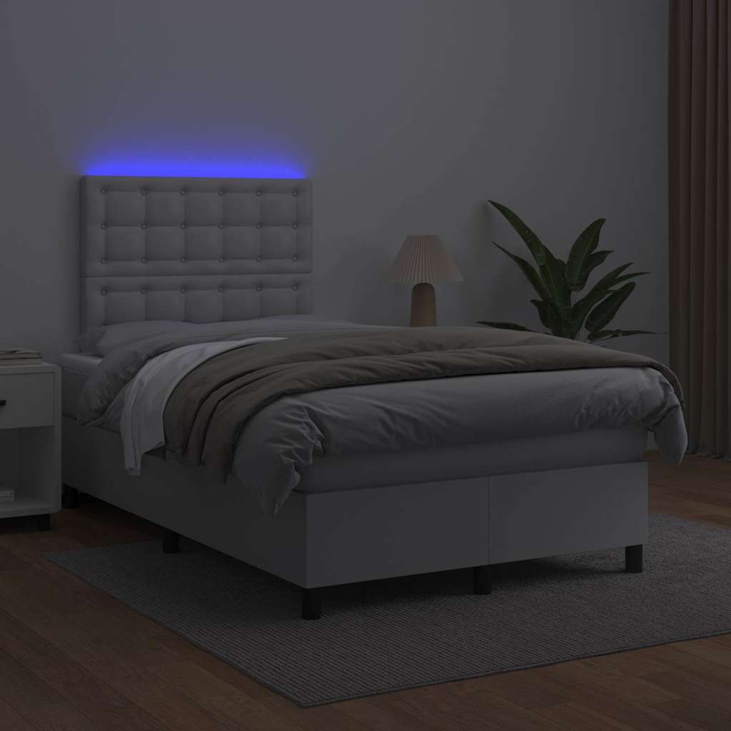 vidaXL Łóżko kontynentalne z materacem i LED, białe, 120x190 cm