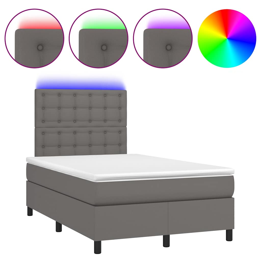 vidaXL Łóżko kontynentalne z materacem i LED, szare, 120x190 cm