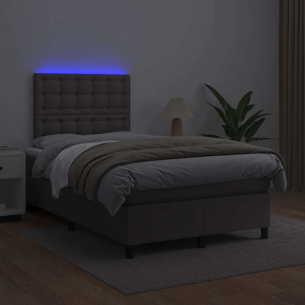 vidaXL Łóżko kontynentalne z materacem i LED, szare, 120x190 cm