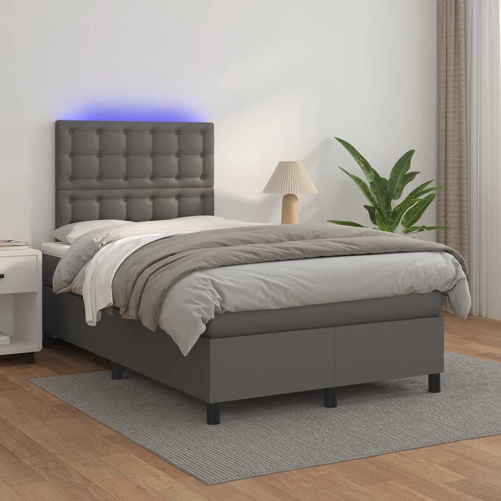 vidaXL Łóżko kontynentalne z materacem i LED, szare, 120x190 cm