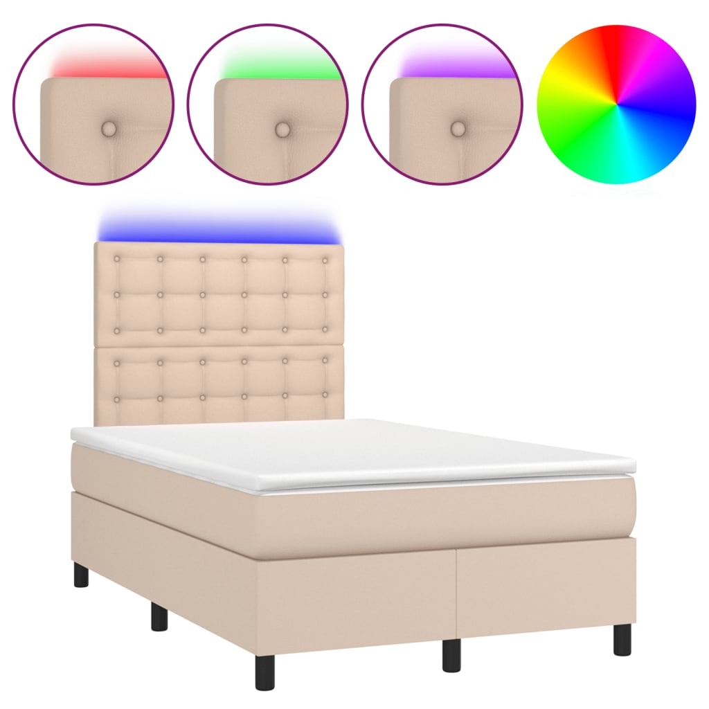 vidaXL Łóżko kontynentalne z materacem i LED, cappuccino, 120x190 cm
