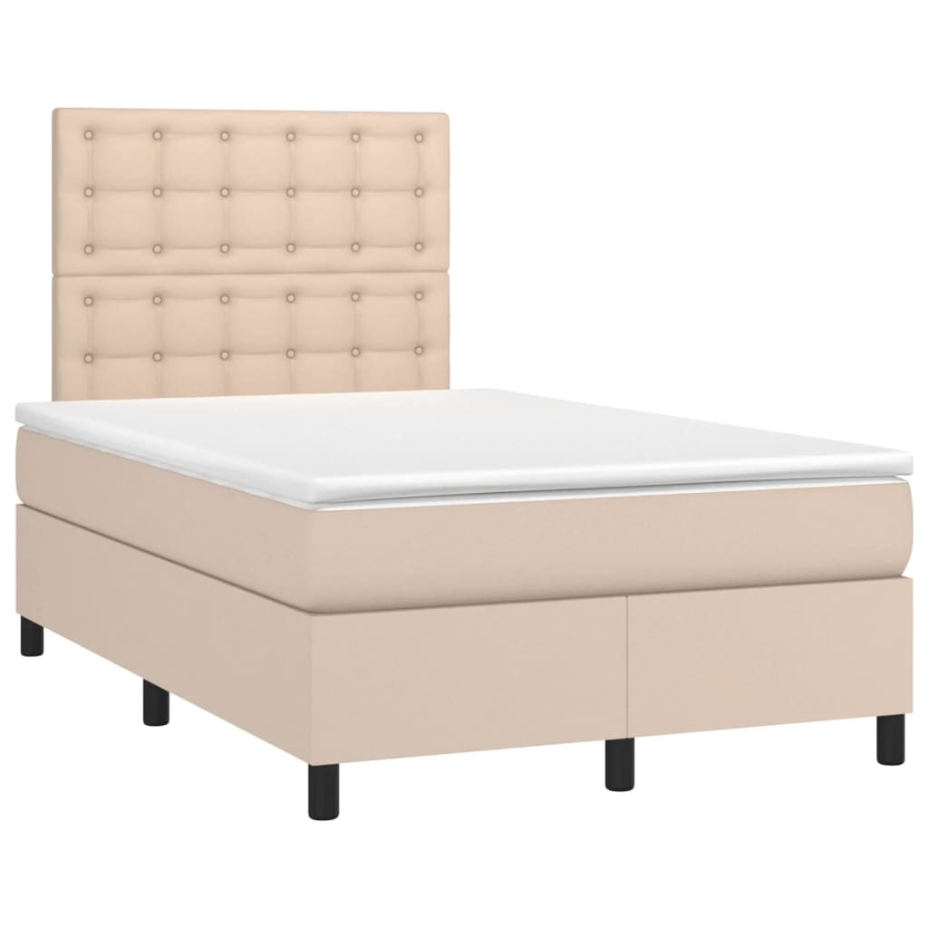 vidaXL Łóżko kontynentalne z materacem i LED, cappuccino, 120x190 cm