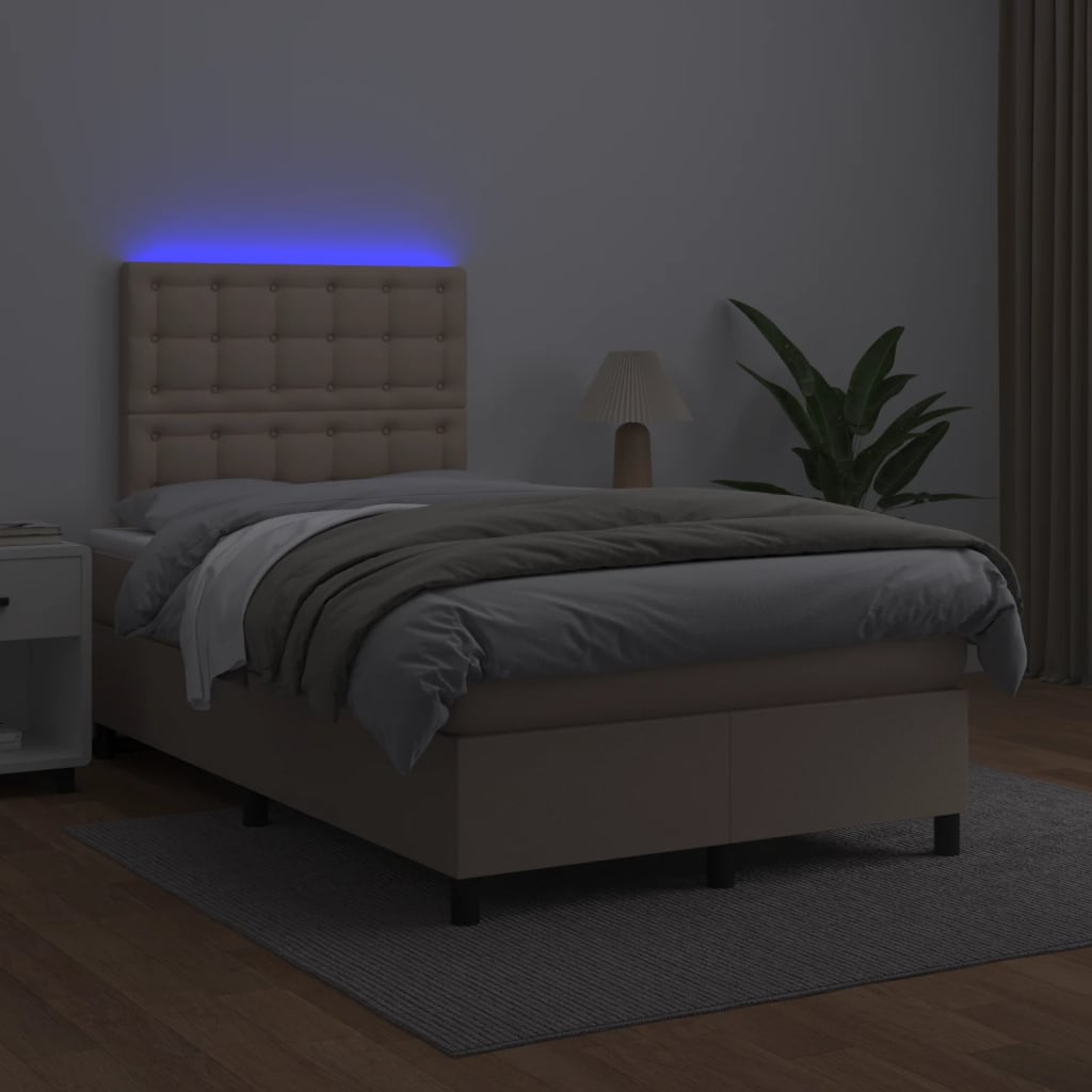 vidaXL Łóżko kontynentalne z materacem i LED, cappuccino, 120x190 cm