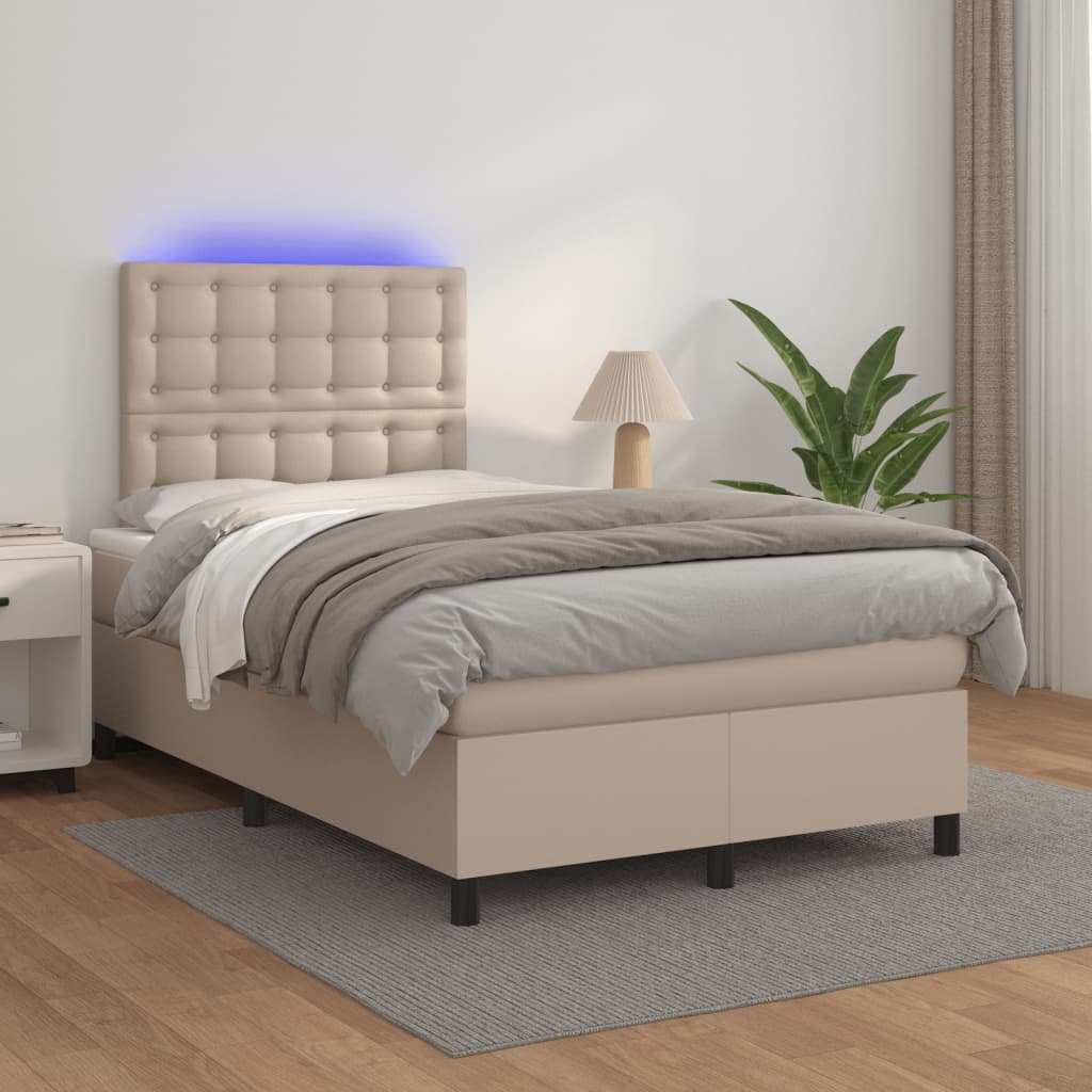 vidaXL Łóżko kontynentalne z materacem i LED, cappuccino, 120x190 cm