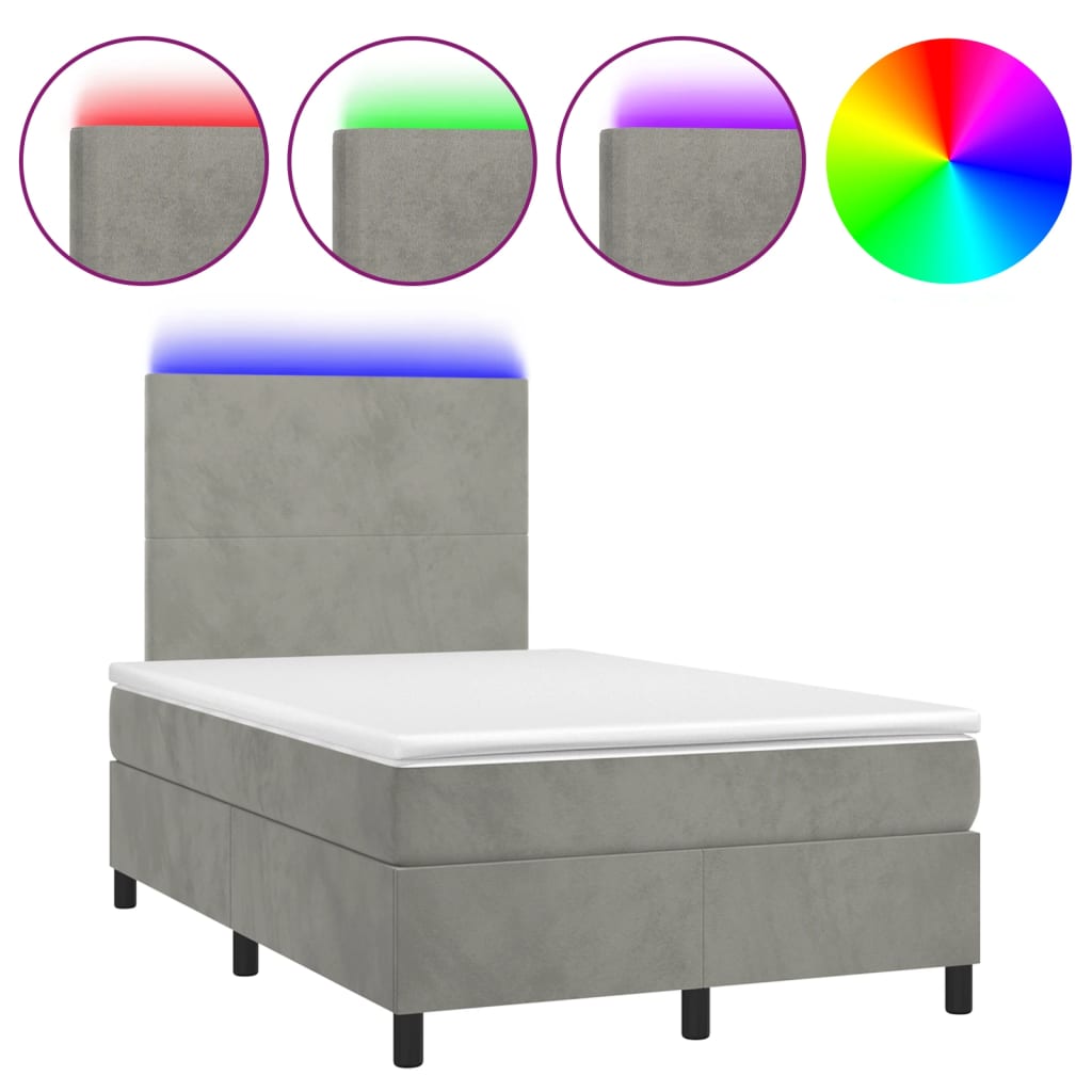 vidaXL Łóżko kontynentalne z materacem i LED, jasnoszare, 120x190 cm