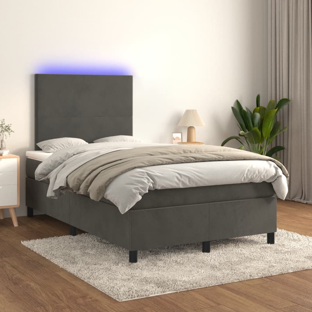 vidaXL Łóżko kontynentalne z materacem i LED, ciemnoszare, 120x190 cm