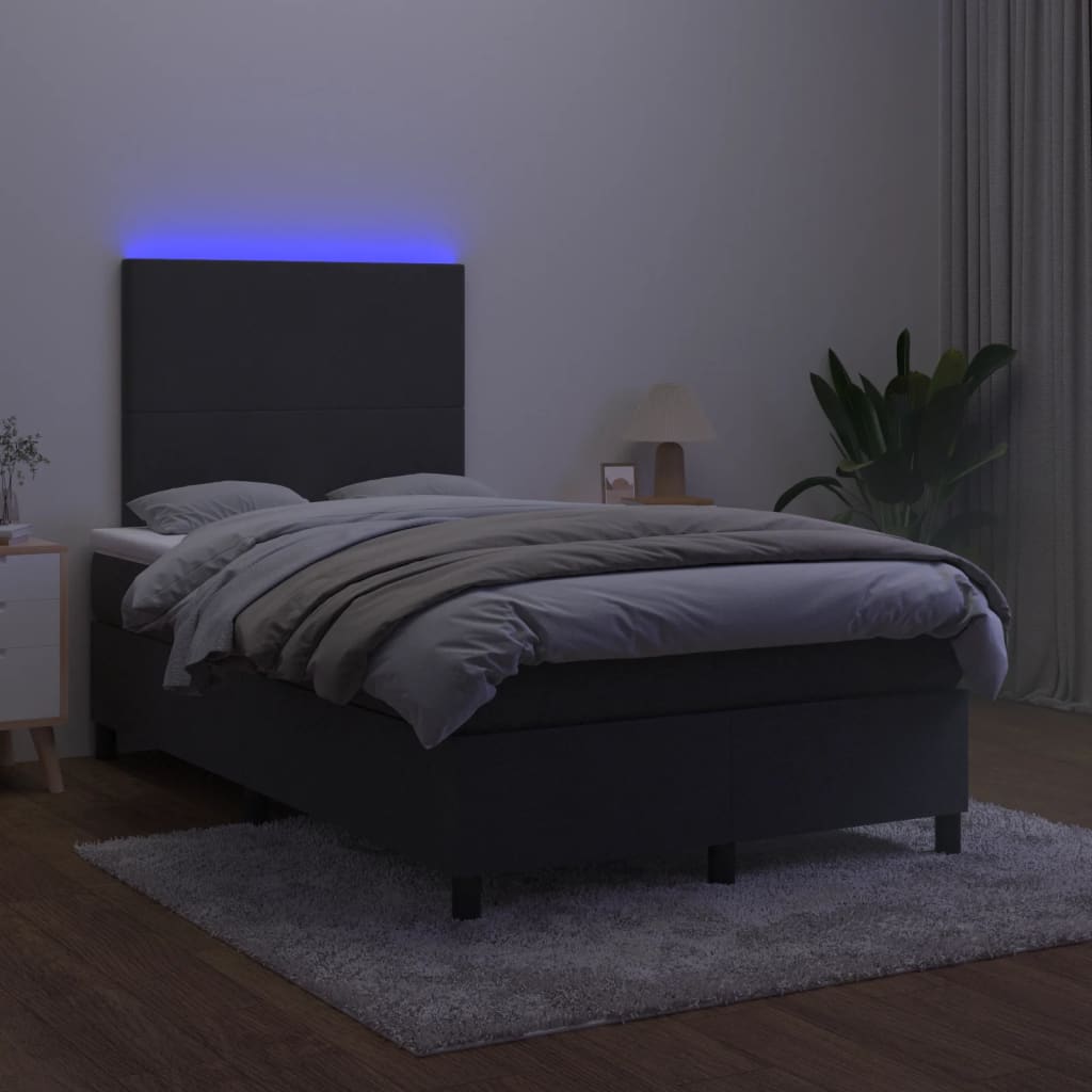 vidaXL Łóżko kontynentalne z materacem i LED, czarne, 120x190 cm