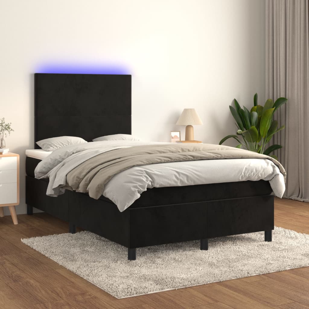 vidaXL Łóżko kontynentalne z materacem i LED, czarne, 120x190 cm