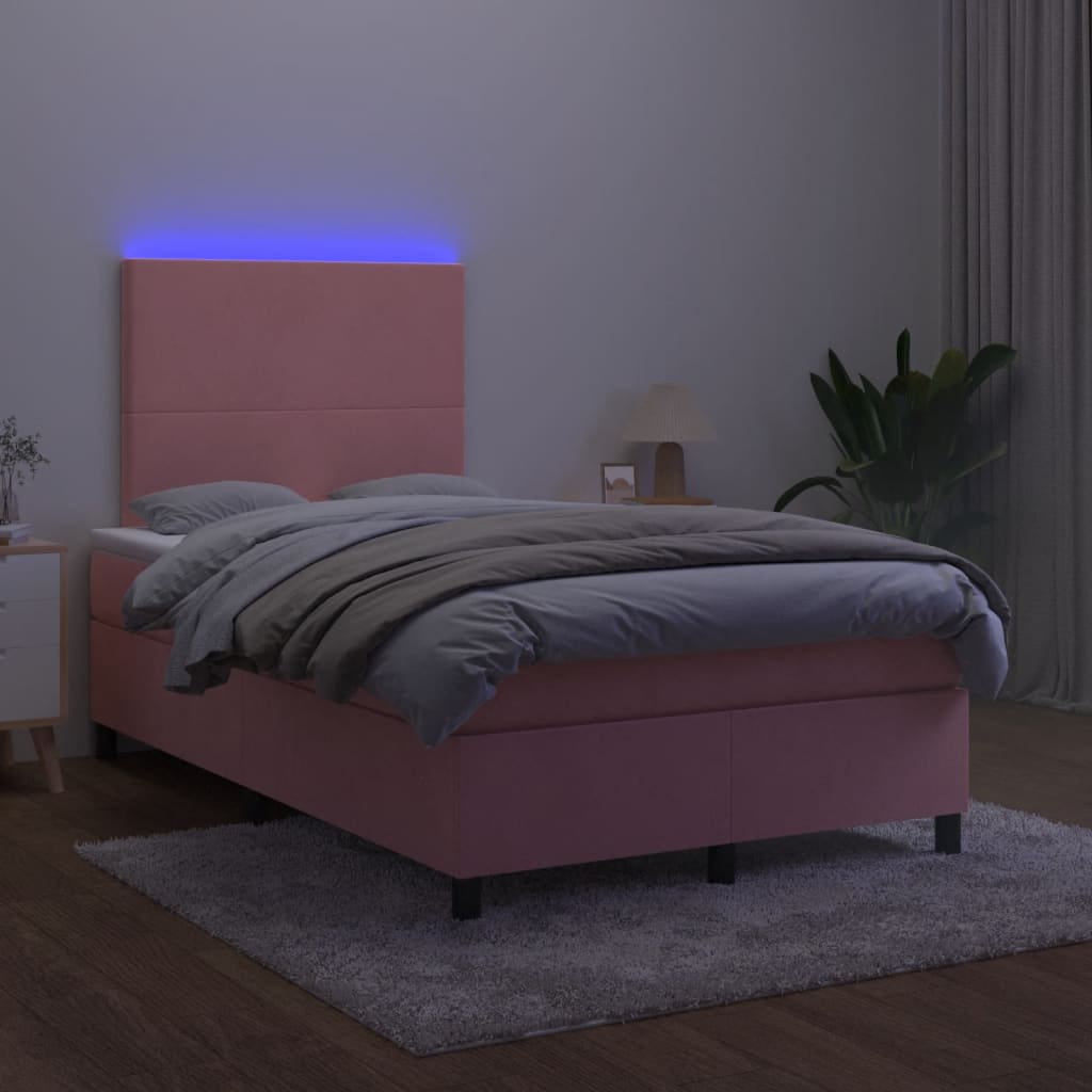 vidaXL Łóżko kontynentalne z materacem i LED, różowe, 120x190 cm