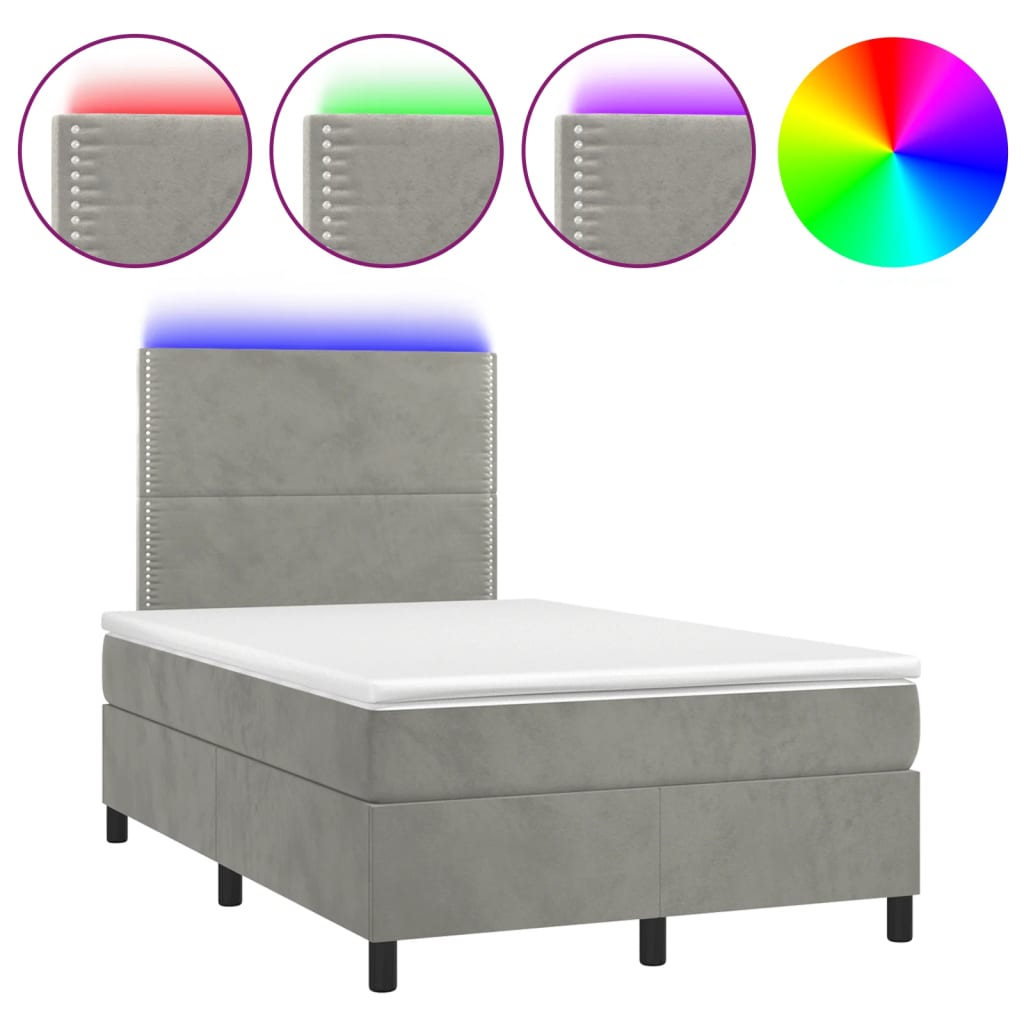 vidaXL Łóżko kontynentalne z materacem i LED, jasnoszare, 120x190 cm