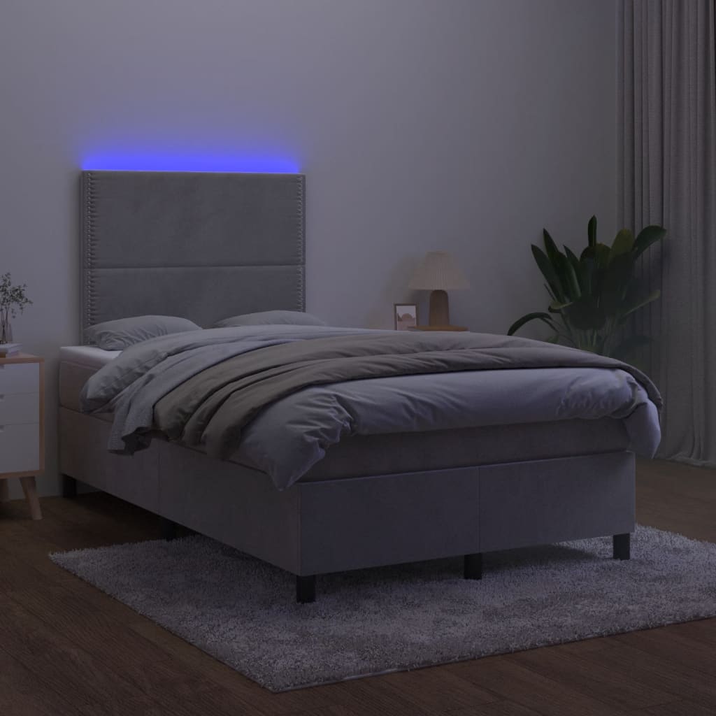 vidaXL Łóżko kontynentalne z materacem i LED, jasnoszare, 120x190 cm
