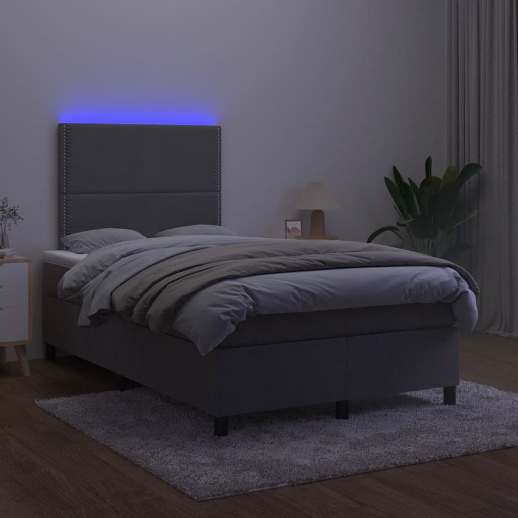 vidaXL Łóżko kontynentalne z materacem i LED, ciemnoszare, 120x190 cm