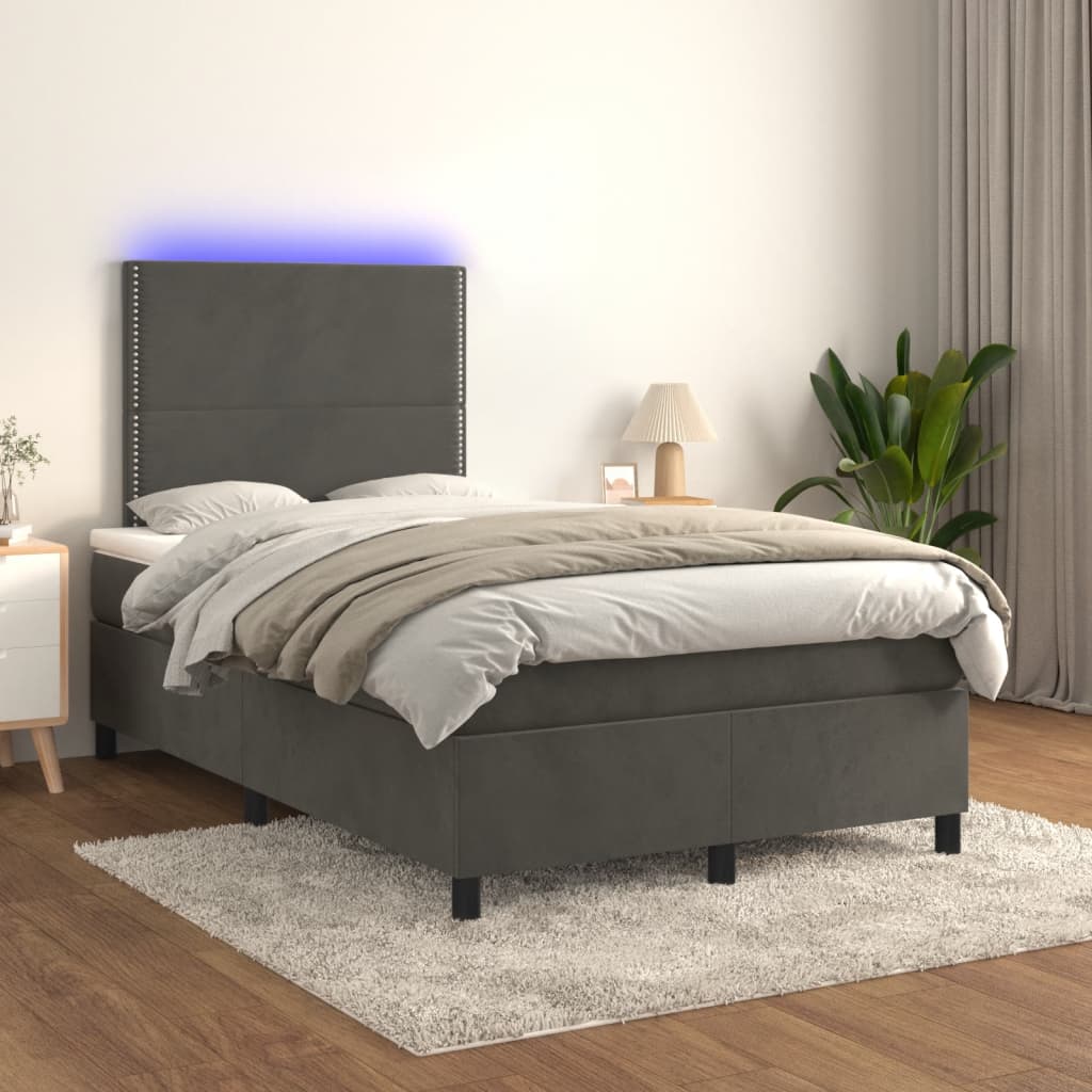 vidaXL Łóżko kontynentalne z materacem i LED, ciemnoszare, 120x190 cm