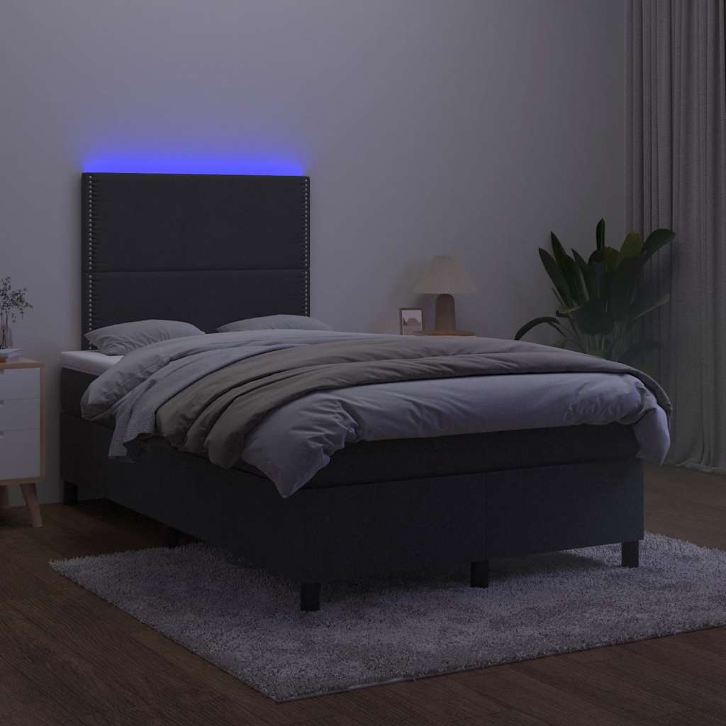 vidaXL Łóżko kontynentalne z materacem i LED, czarne, 120x190 cm