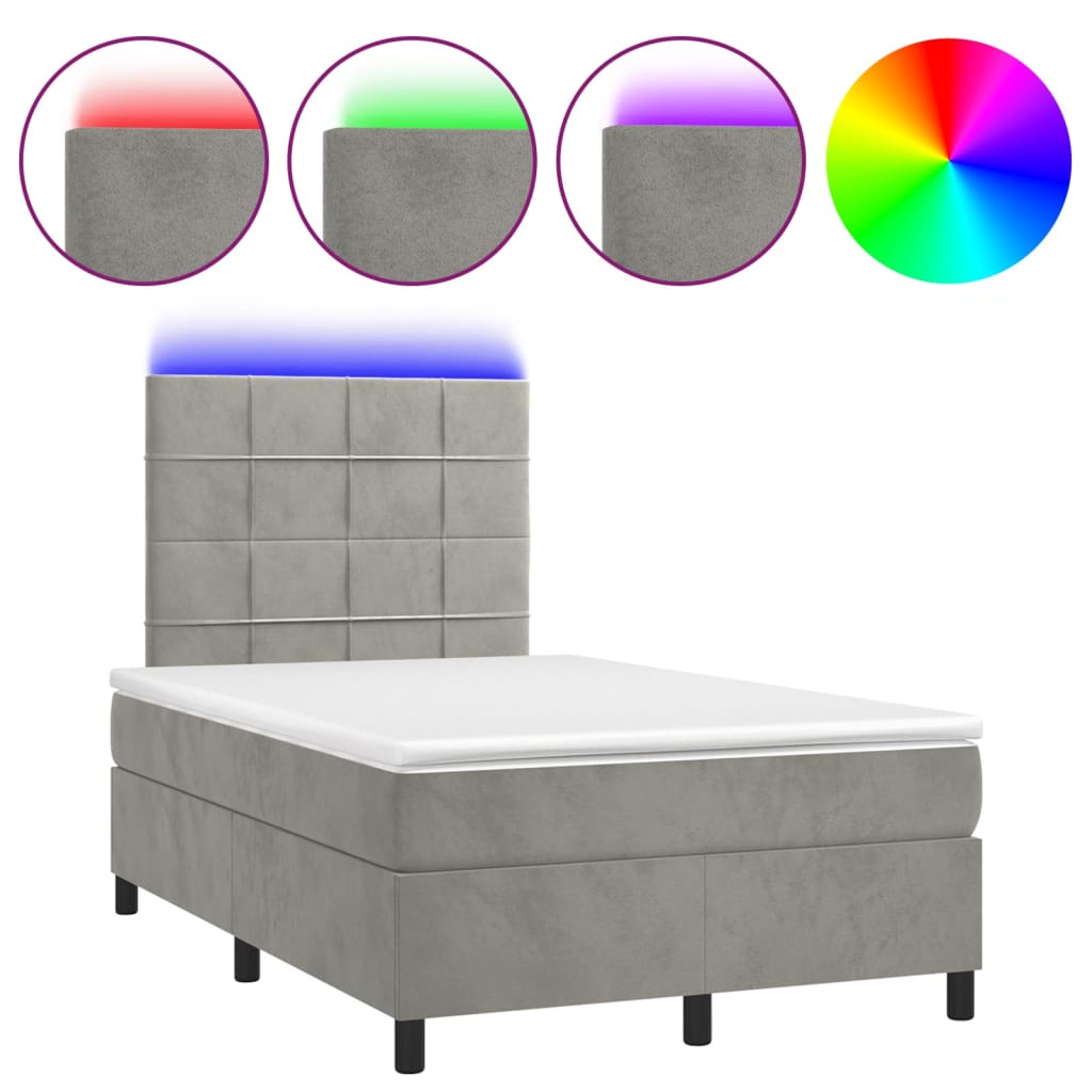 vidaXL Łóżko kontynentalne z materacem i LED, jasnoszare, 120x190 cm