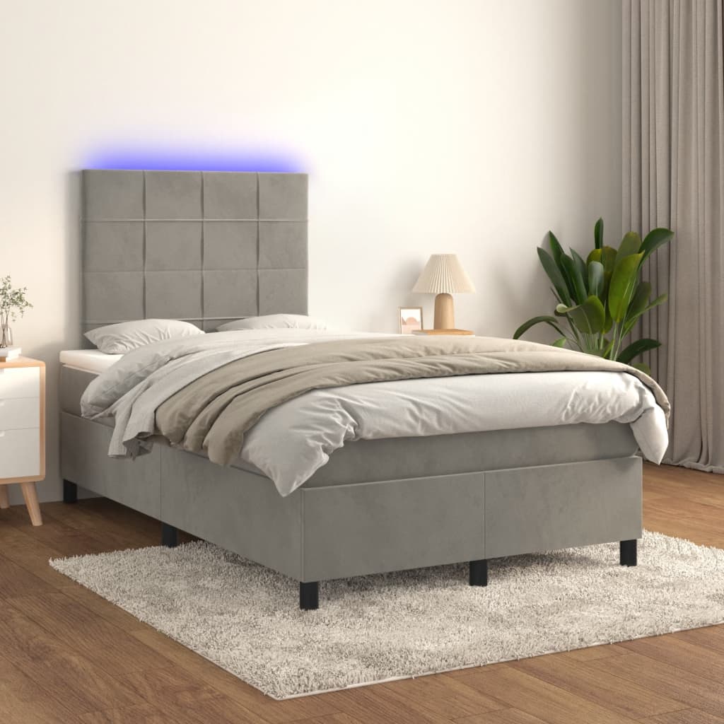 vidaXL Łóżko kontynentalne z materacem i LED, jasnoszare, 120x190 cm