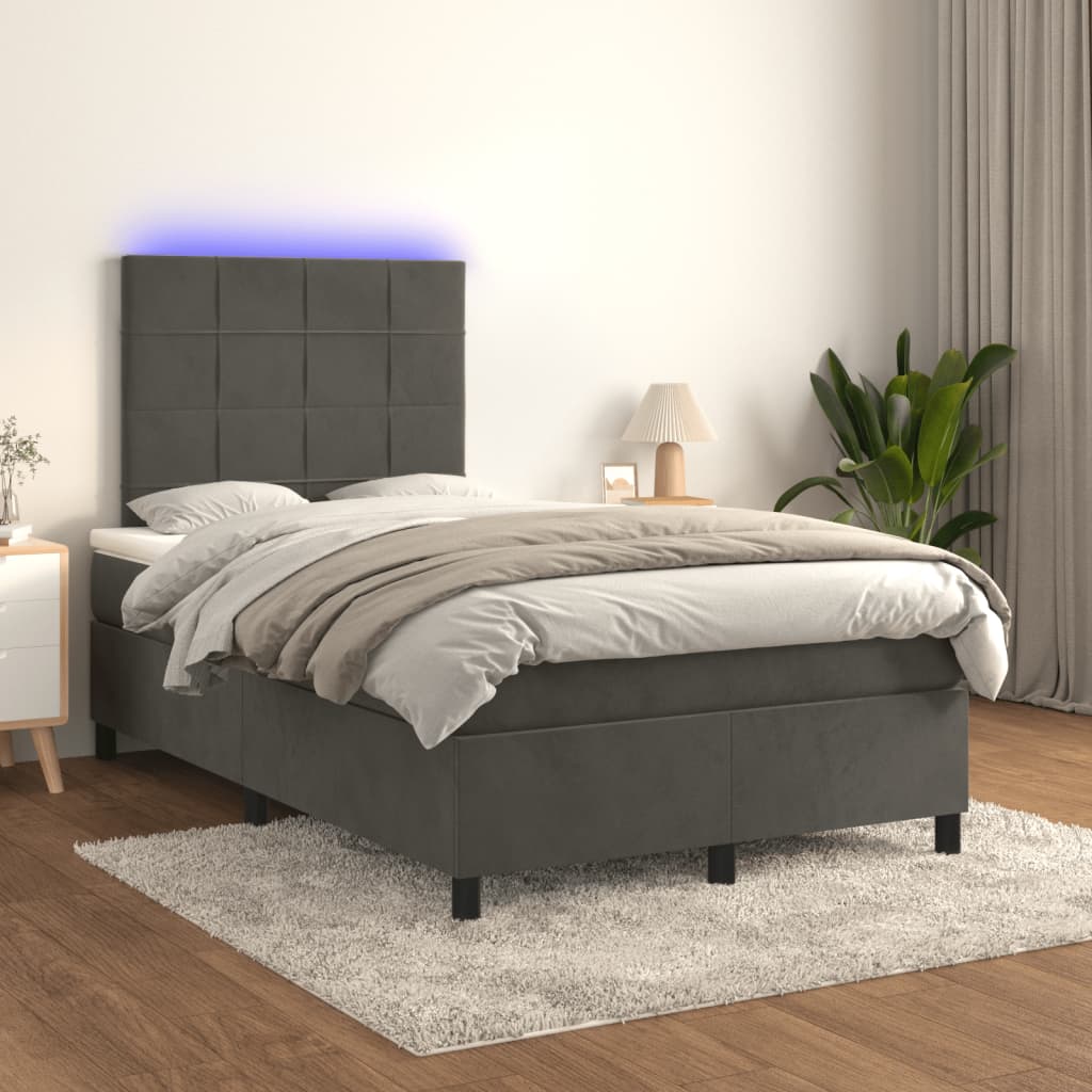 vidaXL Łóżko kontynentalne z materacem i LED, ciemnoszare, 120x190 cm