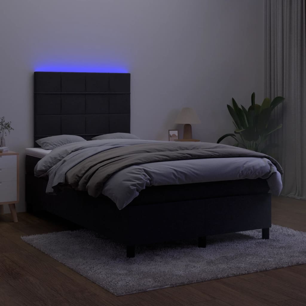 vidaXL Łóżko kontynentalne z materacem i LED, czarne, 120x190 cm