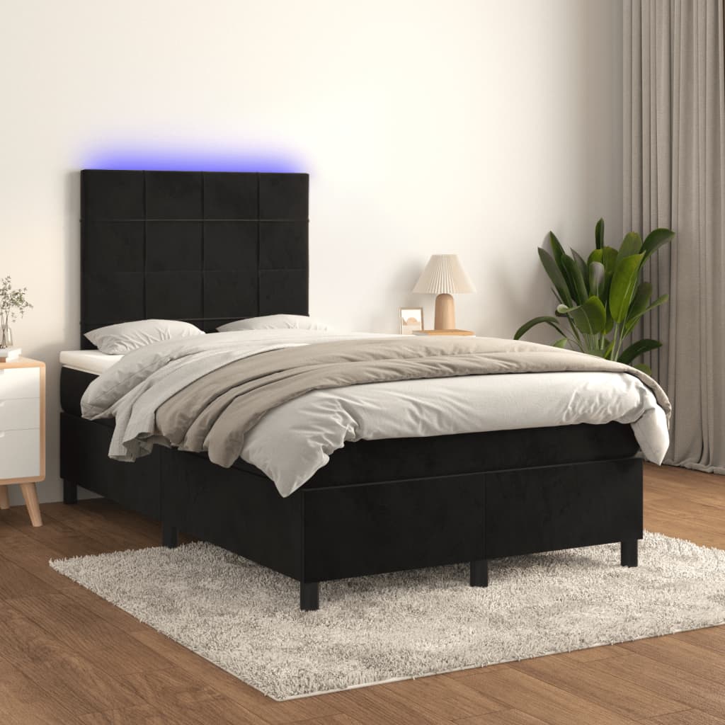 vidaXL Łóżko kontynentalne z materacem i LED, czarne, 120x190 cm