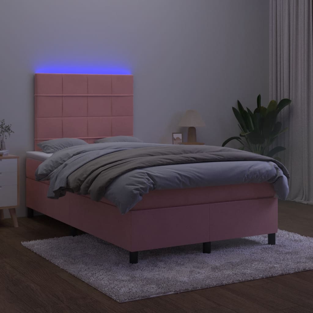 vidaXL Łóżko kontynentalne z materacem i LED, różowe, 120x190 cm