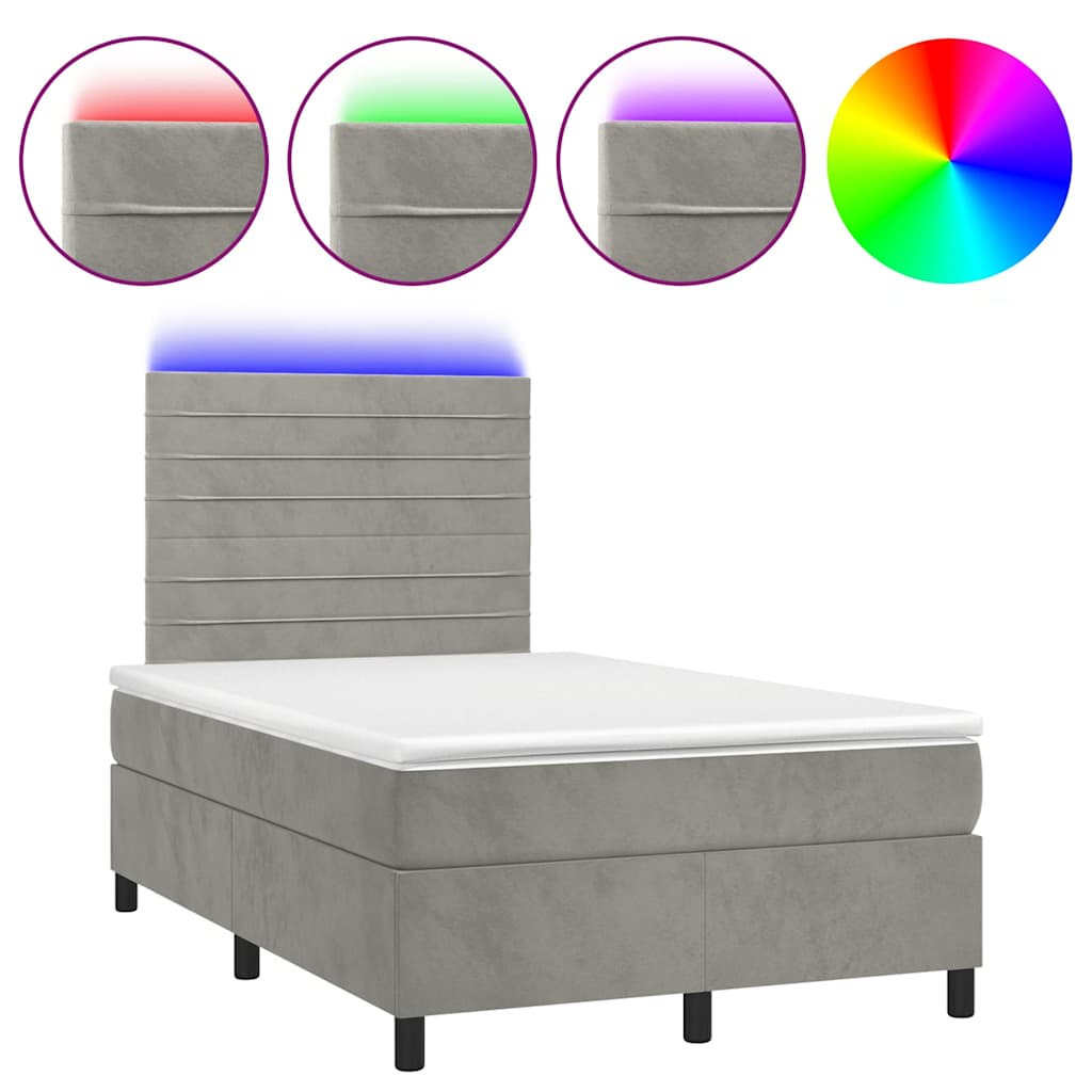 vidaXL Łóżko kontynentalne z materacem i LED, jasnoszare, 120x190 cm