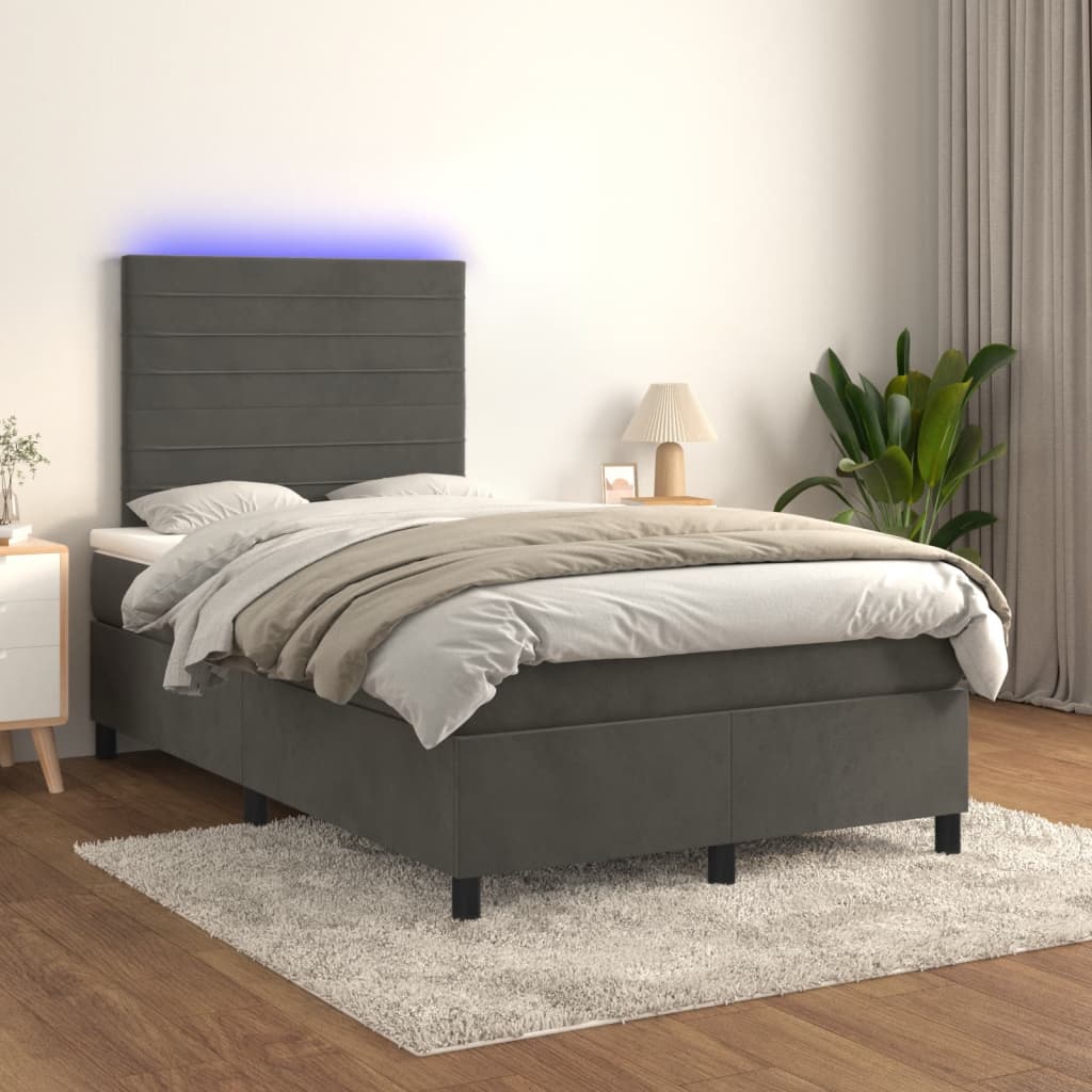 vidaXL Łóżko kontynentalne z materacem i LED, ciemnoszare, 120x190 cm