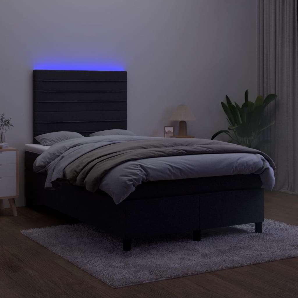 vidaXL Łóżko kontynentalne z materacem i LED, czarne, 120x190 cm