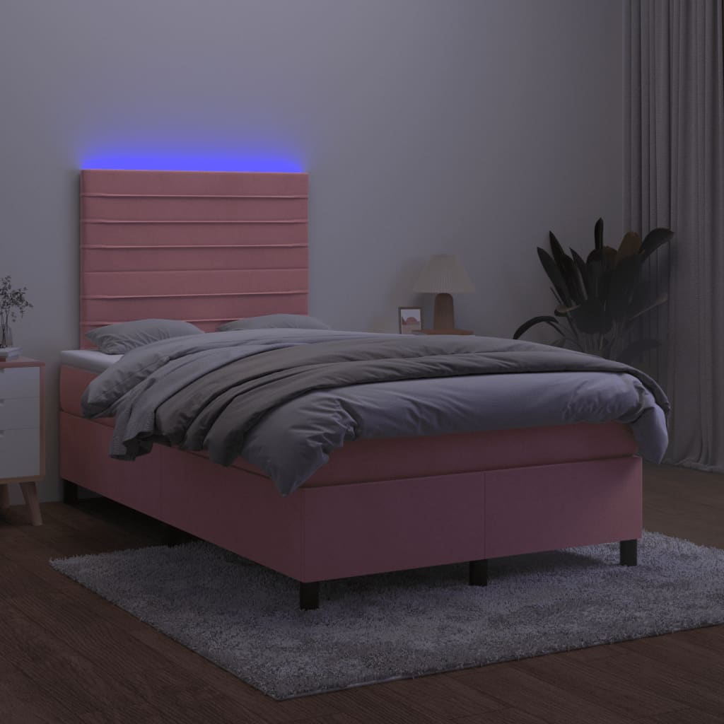 vidaXL Łóżko kontynentalne z materacem i LED, różowe, 120x190 cm