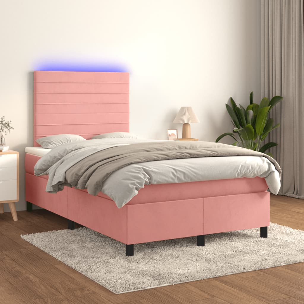 vidaXL Łóżko kontynentalne z materacem i LED, różowe, 120x190 cm
