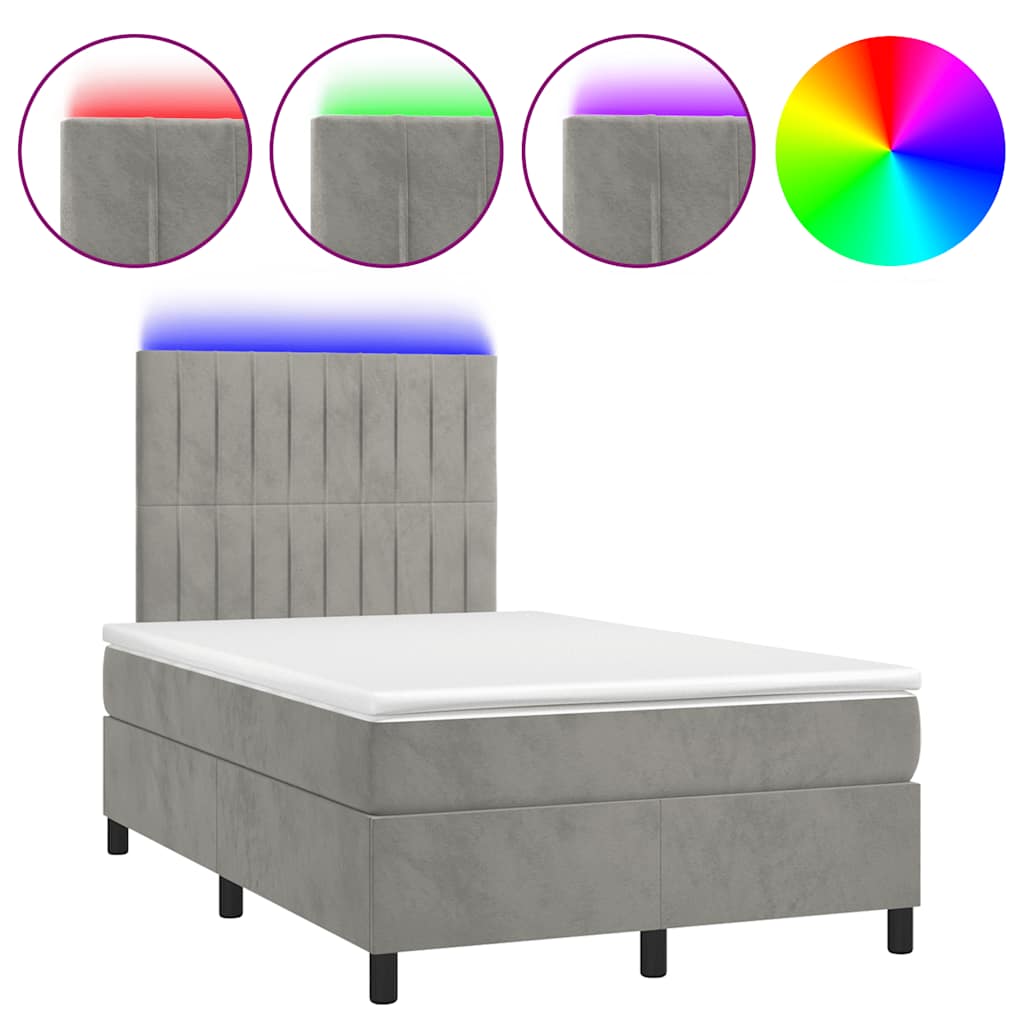 vidaXL Łóżko kontynentalne z materacem i LED, jasnoszare, 120x190 cm