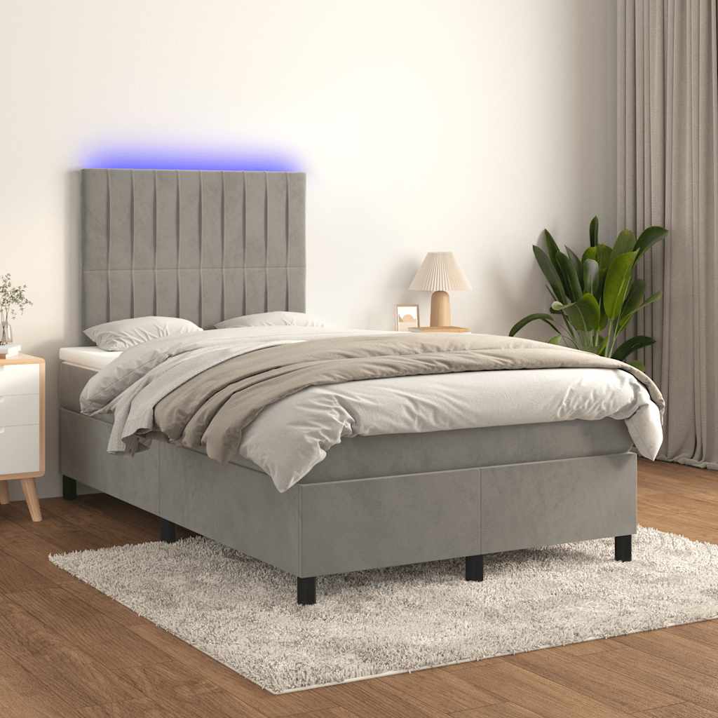 vidaXL Łóżko kontynentalne z materacem i LED, jasnoszare, 120x190 cm