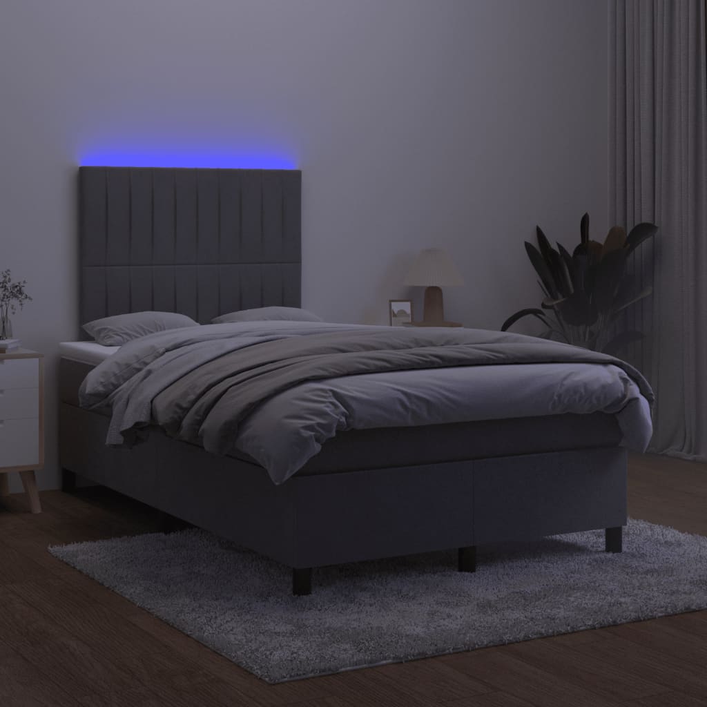 vidaXL Łóżko kontynentalne z materacem i LED, ciemnoszare, 120x190 cm