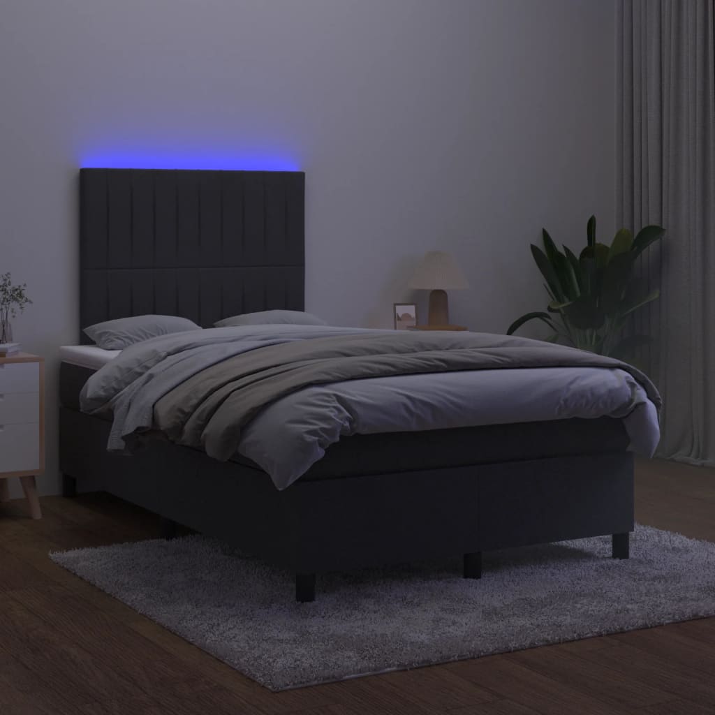 vidaXL Łóżko kontynentalne z materacem i LED, czarne, 120x190 cm