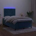 vidaXL Łóżko kontynentalne z materacem i LED, granatowe, 120x190 cm