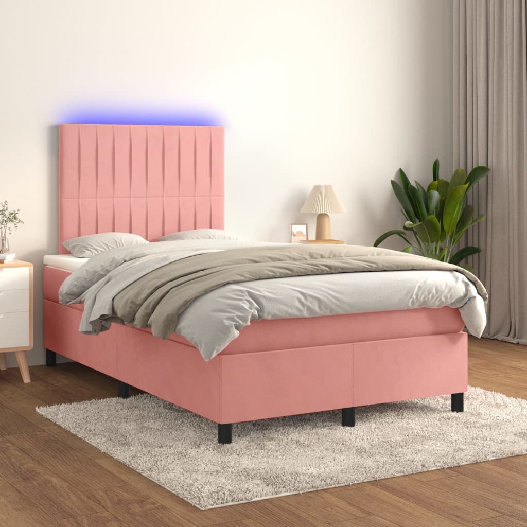 vidaXL Łóżko kontynentalne z materacem i LED, różowe, 120x190 cm