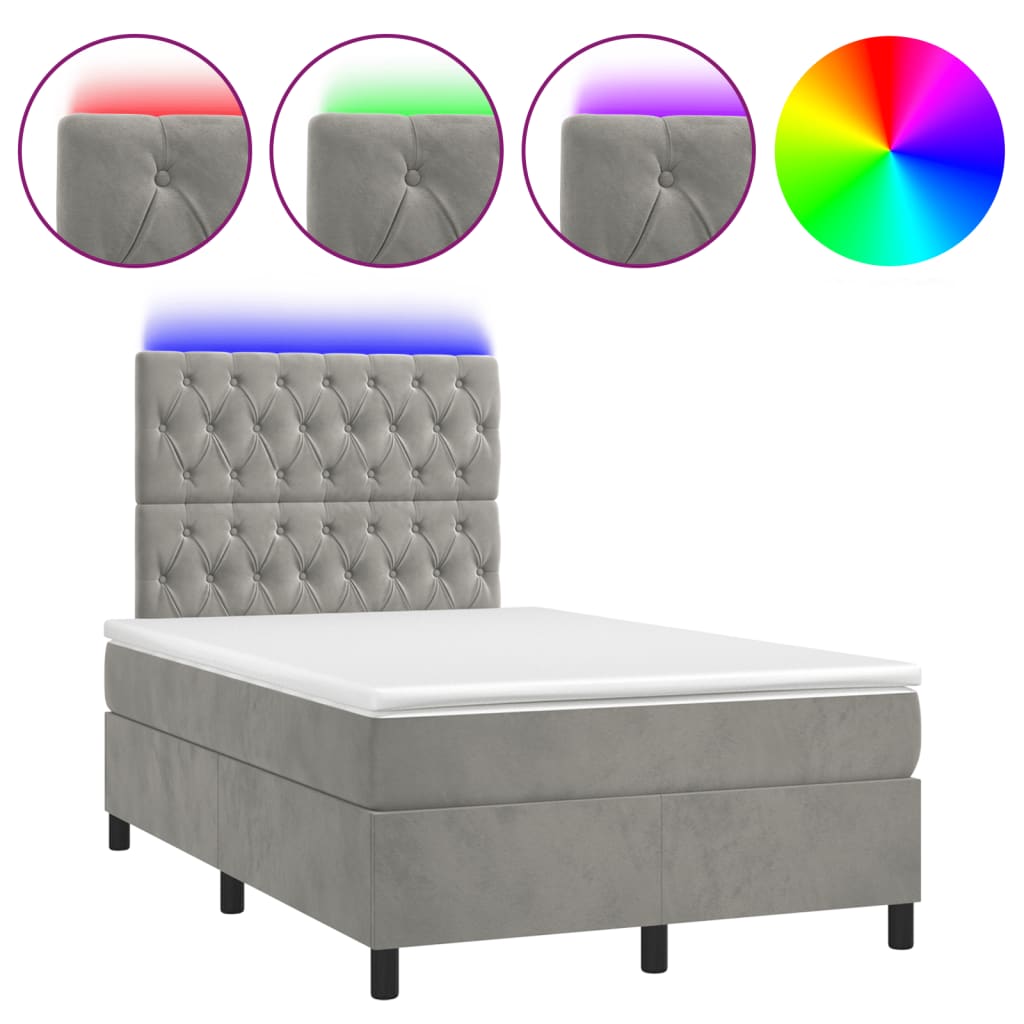 vidaXL Łóżko kontynentalne z materacem i LED, jasnoszare, 120x190 cm