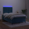 vidaXL Łóżko kontynentalne z materacem i LED, granatowe, 120x190 cm