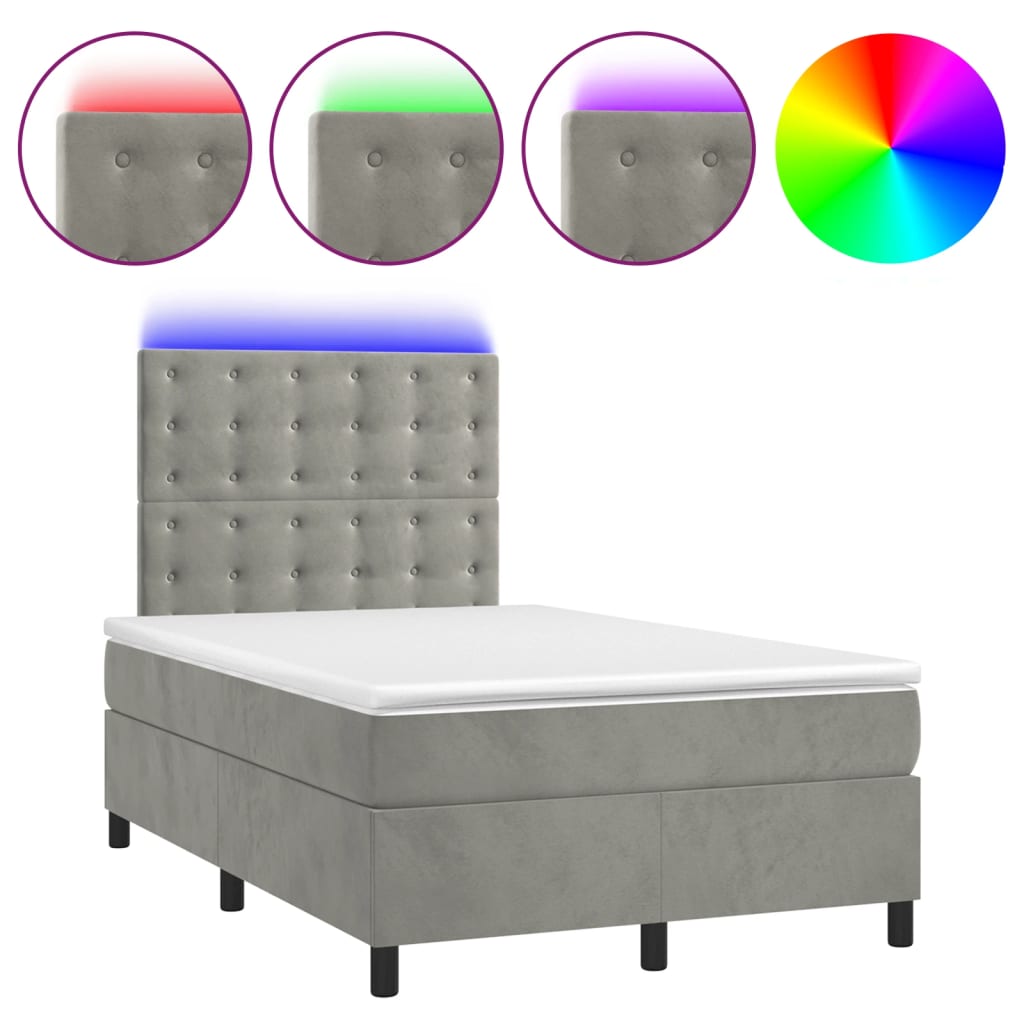 vidaXL Łóżko kontynentalne z materacem i LED, jasnoszare, 120x190 cm